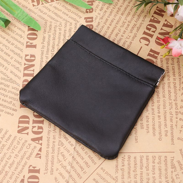 Unisex Soft Black Leather Coin Pouch Purse Snap Wallet Pouch Money Change  Bag
