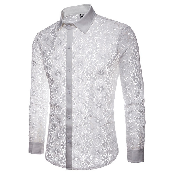 Men's Crochet Floral Lace Long Sleeve 