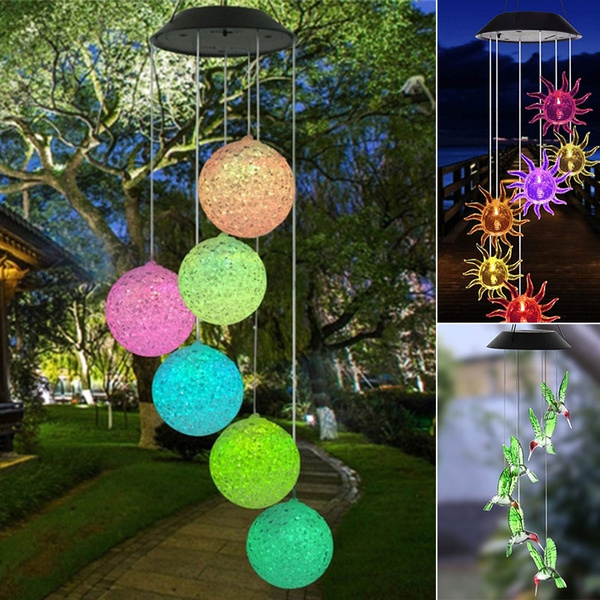 LED Solar Butterfly Ball Wind Chime Light Hanging Lantern Garden Yard Decor  Lamp