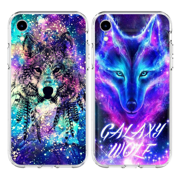 Galaxy Wolf colorfui Soft Edge Hard Back iPhone Cases for Xr Xs X 8 7 Plus 6 6s Max Xr Samsung S7 S8 S9 S10 J7 J6 J5 J4 A20 A30 A40 A50 Note8 Note9