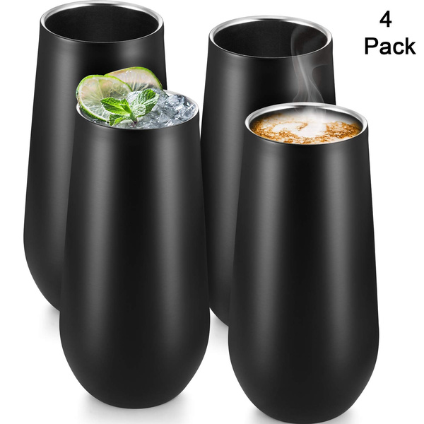 2 Pack 180ml Double-insulated Stemless Champagne Flutes Wine Tumbler w/ Lids RU 