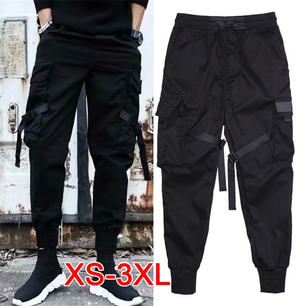 Cool Black Color Block Cargo Pants Men Harem Pants Street Fashion Hip Hop  Elastic Feet Joggers Harajuku Sweatpant Comfort Trousersa  wnlinC-190524016D54