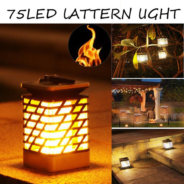 75 LED Waterproof Solar Torch Light Dancing Flickering Flame Lantern Lamp 