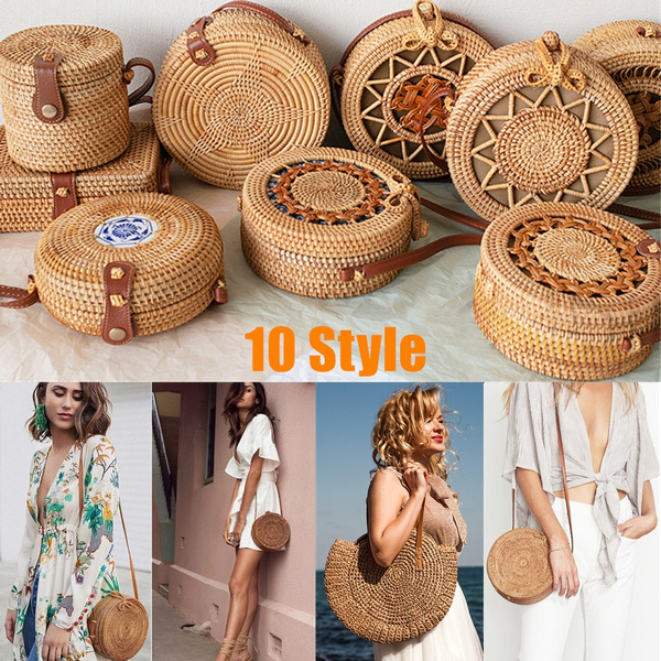 round straw shoulder bolsa