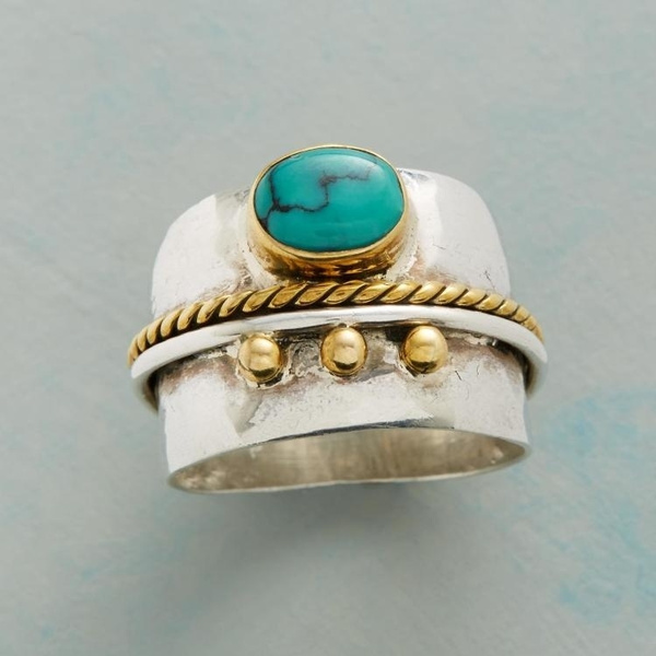 Vintage 925 Silver Turquoise Gemstone Wedding Engagement Women Ring Size 6-10