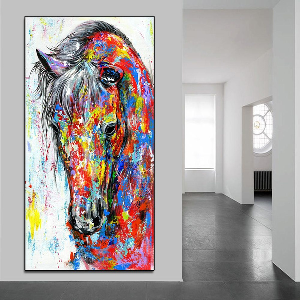 Modern Abstract Oil Painting Colorful Horse Canvas Room Wall Painting No Frame