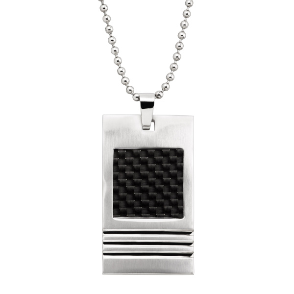 Men's Two-Tone Rectangular Textured Pendant in Stainless Steel 