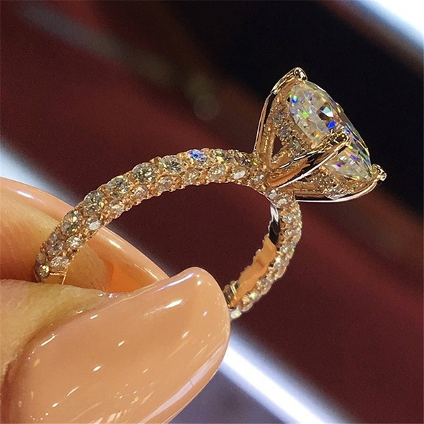 Engagement Bridal Dazzling Round Cut Rose Gold / Silver Princess Diamond  Ring Size 5 6 7 8 9 10 | Wish