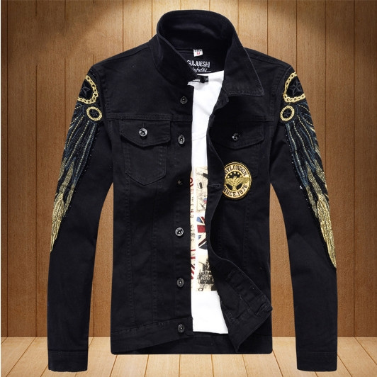 Mens black distressed hot sale jean jacket