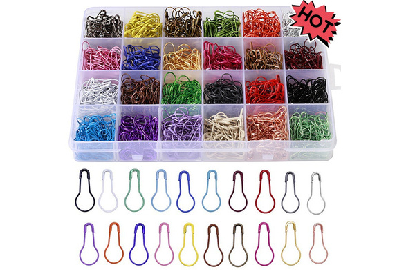 Knitting Stitch Markers Pinsheng 450 PCS 15 Colors Bulb Safety Pins Pear Shaped Pins Small Metal Gourd Pins Calabash Pins for DIY Project Sewing Clothing with Storage Box 