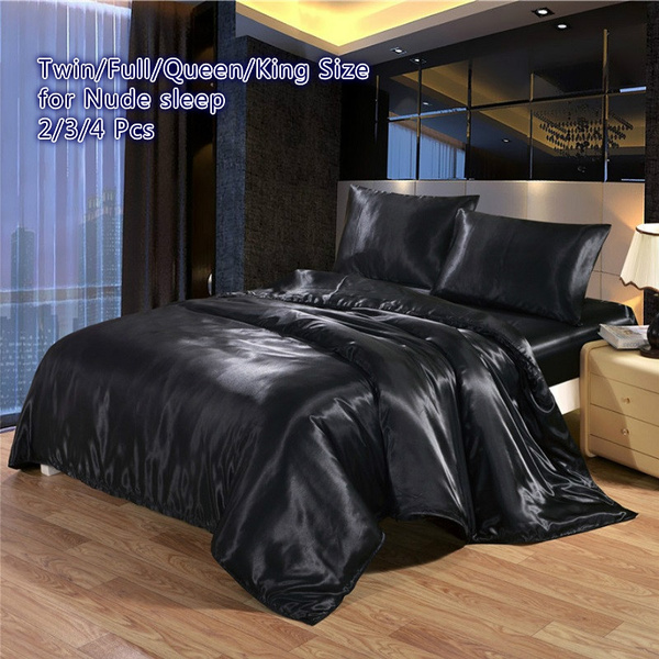 Bed Sheet Pillowcases Bedding Sets, Black Silk King Size Duvet Cover
