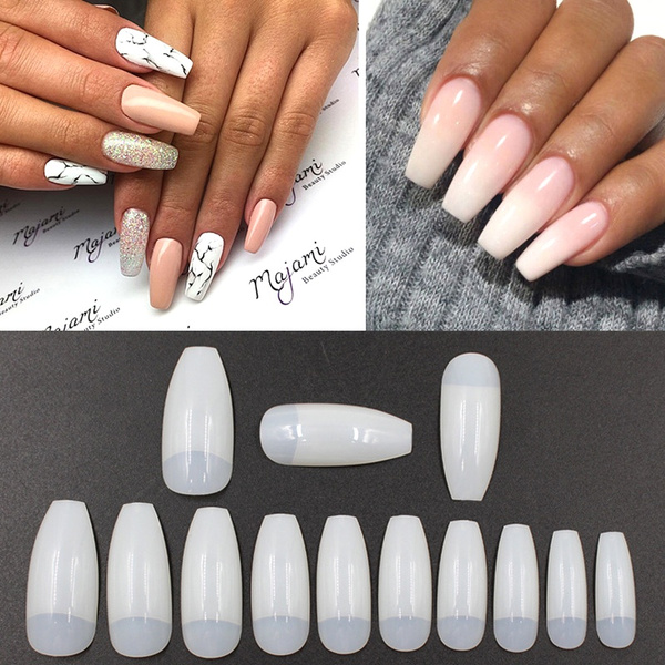 100pcs Diy Ballerina Coffin Half Cover Press On Nail Tips French Acrylic Uv Gel Salon Artificial Nail Art Tips Faux Ongle Wish