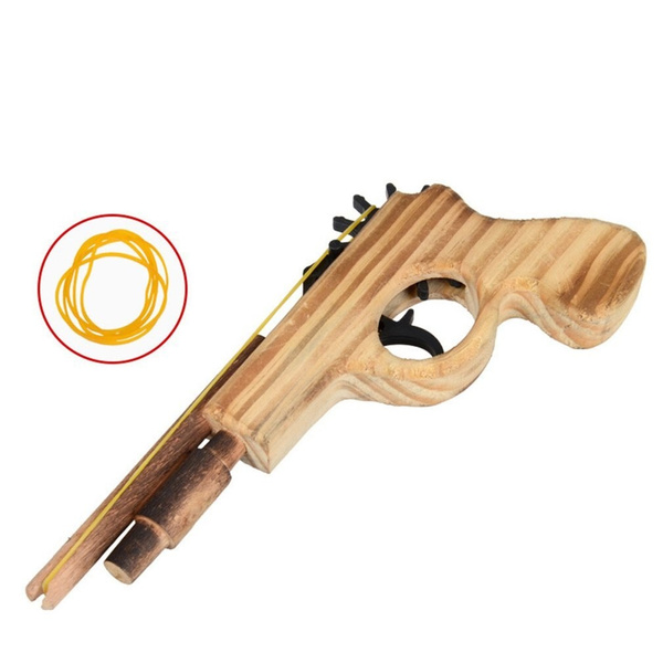 Wooden Rubber Band Gun Launcher Sooting Pistol Hand Gun Retro Toy 