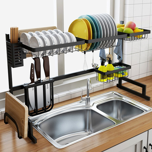 85 cm Over Sink Dish Drying Rack Drainer Stainless Steel Kitchen Holder Shelf 