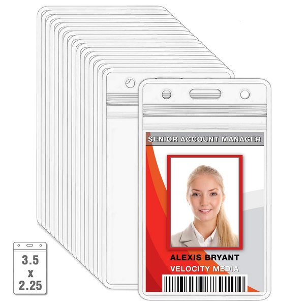 Clear Bulk Nametag Holders 10 Pack MIFFLIN Plastic ID Badge Holders Vertical Hanging Card Holder with Zipper 