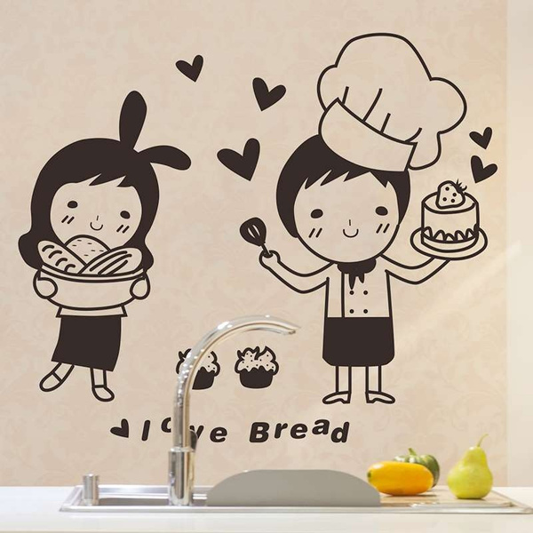 Beautiful I Like Cooking Cartoon Chief And Girlfriend Wall Stickers Love Wall Decals Modern Design For Kitchen Dinning Room Wall Decor Funny Room Decorations Wish