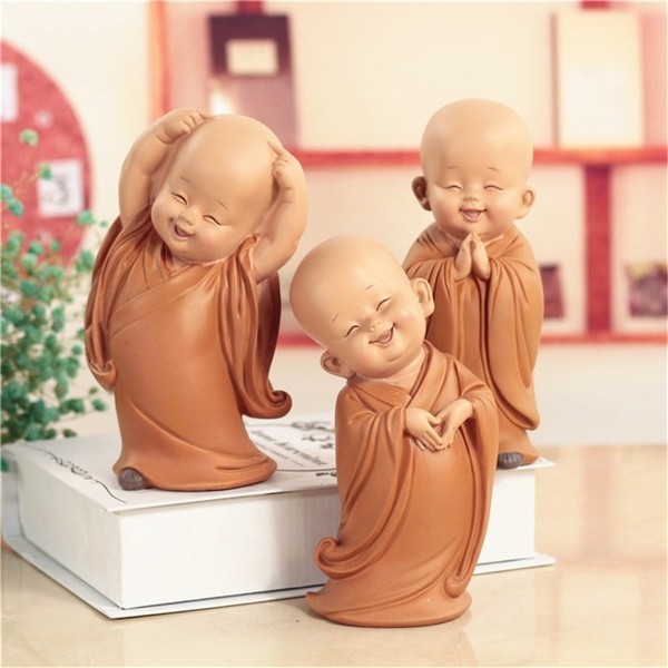 1x Buddhist Small Monk Statues Figurine Sculpture Handmade Car Home Little Decor 