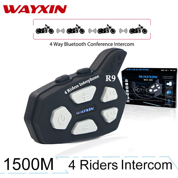 R9 4 Way Motorcycle Bluetooth Helmet Headsets Intercom FM BT earphones MP3 interfone 1PCS |