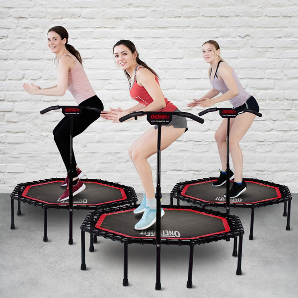 Fitness Trampoline Bungee Rebounder Jumping Cardio Trainer Workout for Adults ONETWOFIT 51 Silent Trampoline with Adjustable Handle Bar