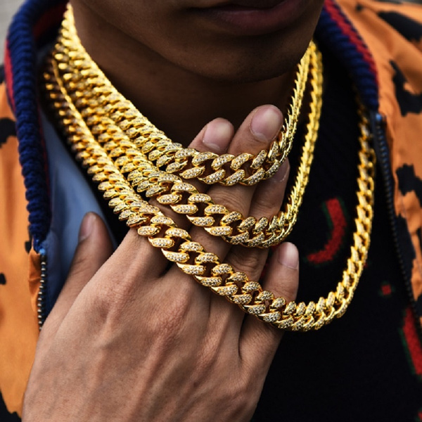 RUZZJ 24k Gold Long Chain Necklace Men 