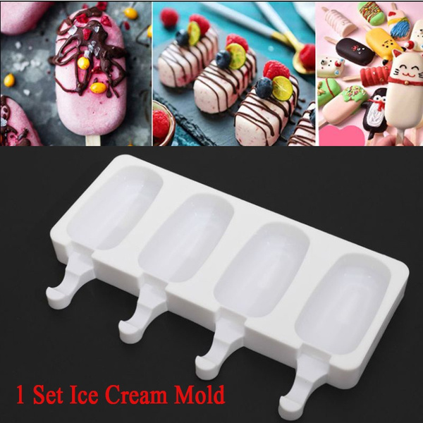 4 Cell Silicone Frozen Ice Cream Mold Juice Popsicle Maker Ice Lolly Pop Mould 