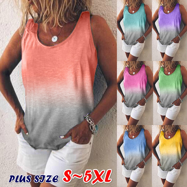 Women's Gradient Top T Shirt Summer Casual O Gradient T Shirt