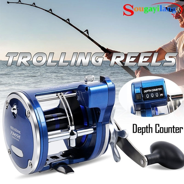 Trolling Fishing Reel 12+1BB Metal Baitcasting Reel with Electric Depth Left  Right Hand Round Drum Drag Powerful Feeder Reels