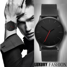Men'S Business Big Round Elegant Watch Leather Strap Quartz Sports Watch