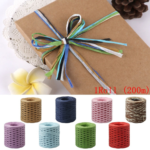 DIY Art Cards Decoration Raffia Paper Ribbon 2 Roll/160M Coloured Paper String Ribbon Spool Packing Twine Gift Wrap Ribbon for Christmas Gift Wrapping Valentines Day Birthday Gift Box Packing