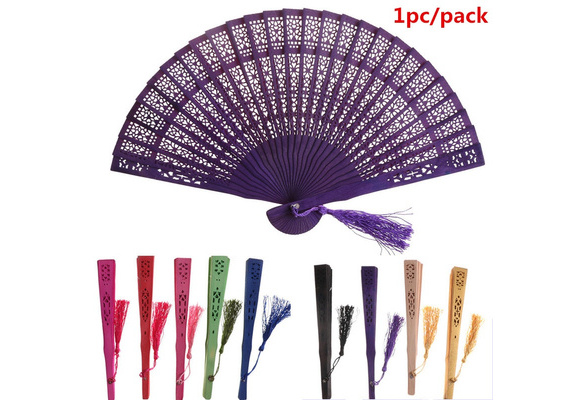 2018 Wedding Hand Fragrant Party Carved Bamboo Folding Fan Chinese Style Wooden 