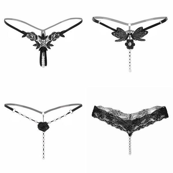 Lady Sexy Underwear Butterfly Thongs Pearl G-string Lingerie Briefs Lace  Panties