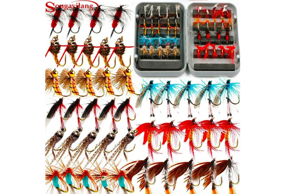 Fly Fishing Lure Set with Fly Lure Box 9 Styles 44pcs Flies Baits Hoosk for Bass  Trout Freshwater Fishing Tackle Lure