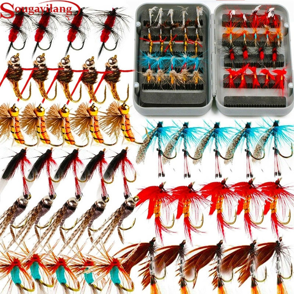 Fly Fishing Lure Set with Fly Lure Box 9 Styles 44pcs Flies Baits Hoosk for  Bass Trout Freshwater Fishing Tackle Lure