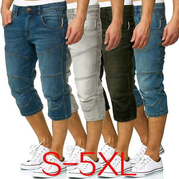 Men Fashion Skinny Summer Capris Casual 3/4 Jeans Pant Denim Shorts Plus Size S~5XL | Wish