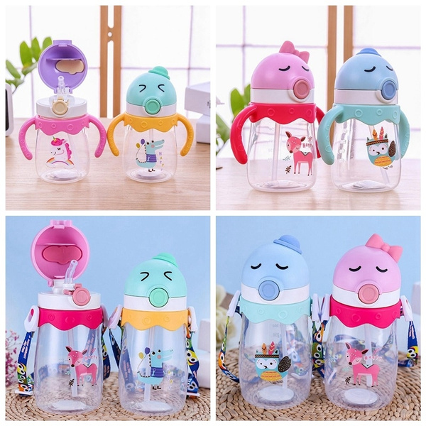 Creative Cartoon Water Bottle with Straw Cute Plastic Drinking Bottle  Portable Leak-proof Drinkware for Drinking