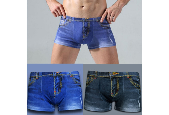 Men Denim Underwear 3D Sexy Boxer Jeans Shorts Classic Print Boxers Mens  New Fashion Cowboy Underpants Trunks Brand Underwear Cotton Shorts