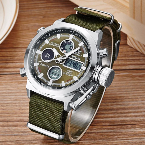 OSHEN Brand Military Sport Watch Digital Canvas Strap Men s Watch Waterproof Luminous Quartz Wrist Watch