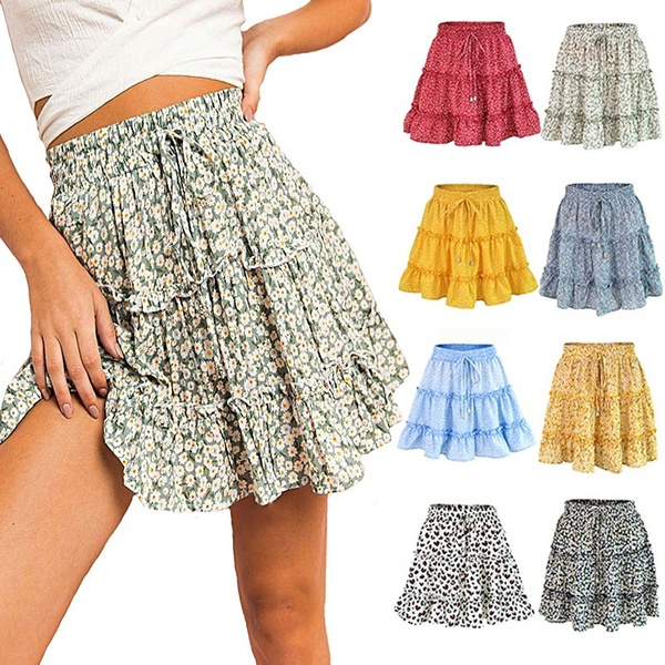 Womens elastic 2024 waist ruffle skirt