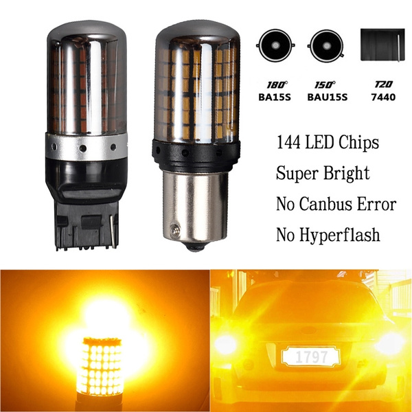 2Pcs Super Bright 144 LED Turn Signal Light Bulb Canbus Error free No Hyper  Flash (1156 BA15S P21W/BAU15S PY21W/T20 LED 7440 W21W W21/5W-Amber/White)