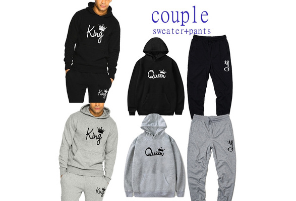 Cheap Fashion Jogging Suits Lover Couple Sportwear Set King Queen Printed  Hoodie and Pants 2Pcs Set Plus Size Men Women Tracksuits