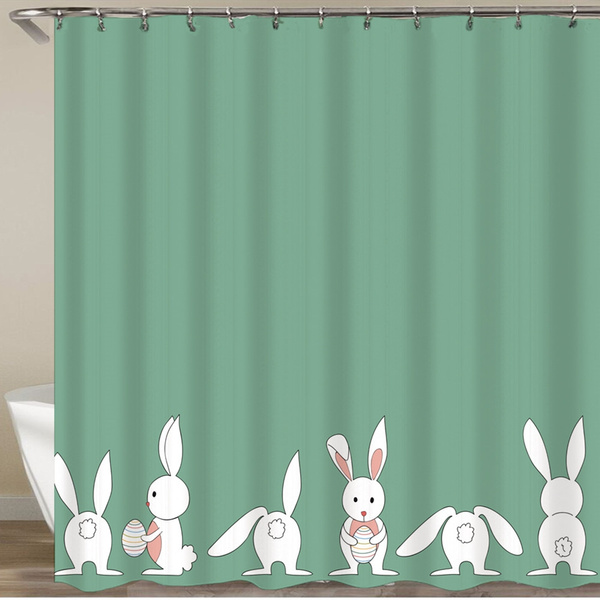 Cute Rabbit Print Shower Curtain Bunny, Bunny Shower Curtain Hooks