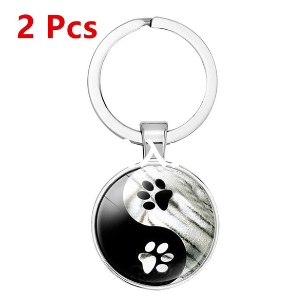 Download Buy One Get One New Fashion Yin Yang Tai Chi Keychain Vintage Cute Pet Dog Paw Print Art Picture Key Chain Creative Gifts Personalized Accessories Wish