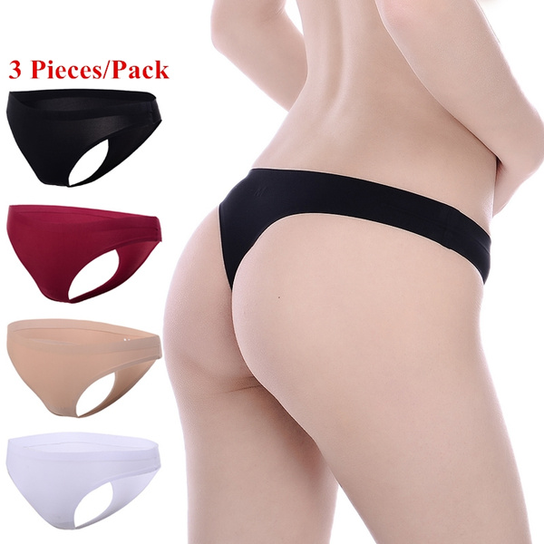 3 Pieces/Pack Women Thongs Seamless Ice Silk Female Sexy Panties Big Size  Ladies G-Strings Briefs Women Sexy Underwear Lingerie