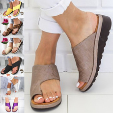 Women's Summer Fashion Beach Slippers Leather Wedges Open Toe Shoes Ladies Platform Slippers