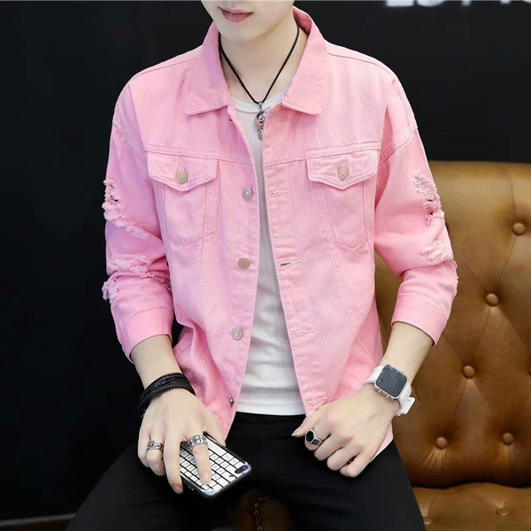 Mens denim hotsell jacket pink