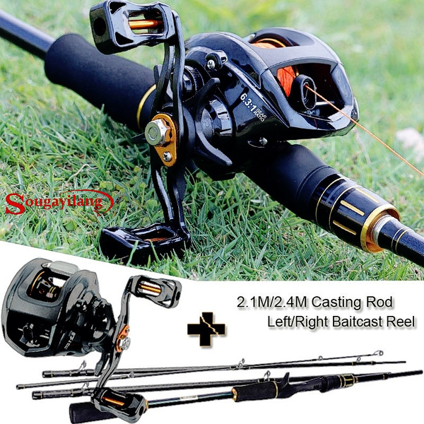 Sougayilang 2.1m/2.4M Casting Fishing Rod Reel Combos with 4
