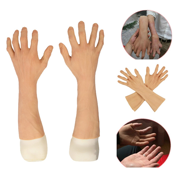 A Pair/Set Realistic Male Silicone Gloves Prosthesis Hands Sleeve Highly  Simulated Skin Artificial Arm Cover Scars Fake Hand