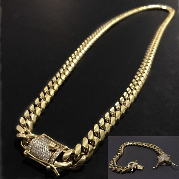 Mens Plated Solid Stainless Steel Chain Highend Necklaces Iced Diamond