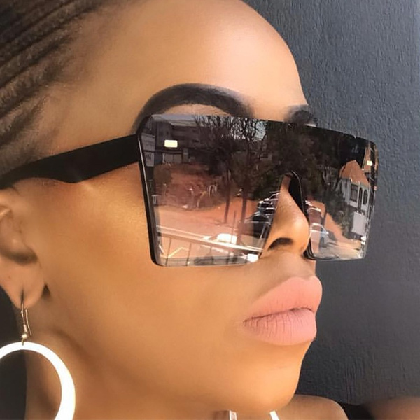 Oversized Square Sunglasses Women 2019 Luxury Brand Fashion Flat Top Red  Black Clear Lens One Piece Men Gafas Shade Mirror UV400