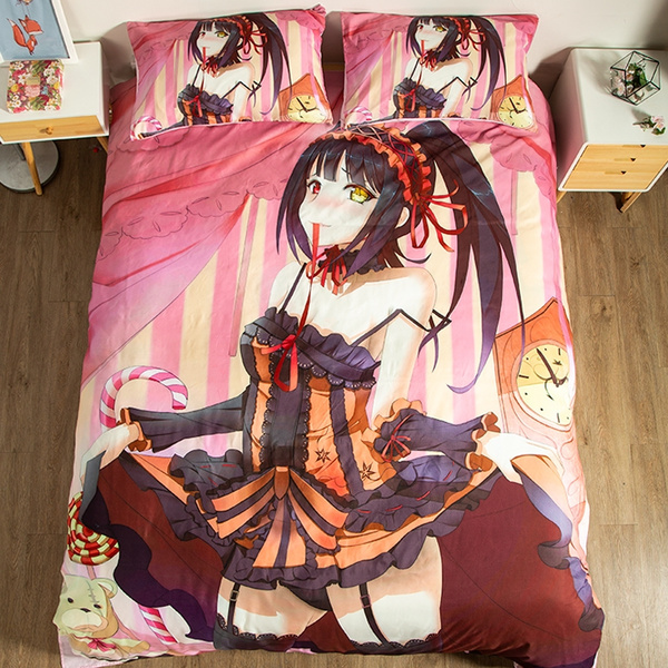 Anime DATE·A·LIVE Tokisaki Kurumi Bed Sheet Quilt Pillowcase Blanket 4PCS #B9